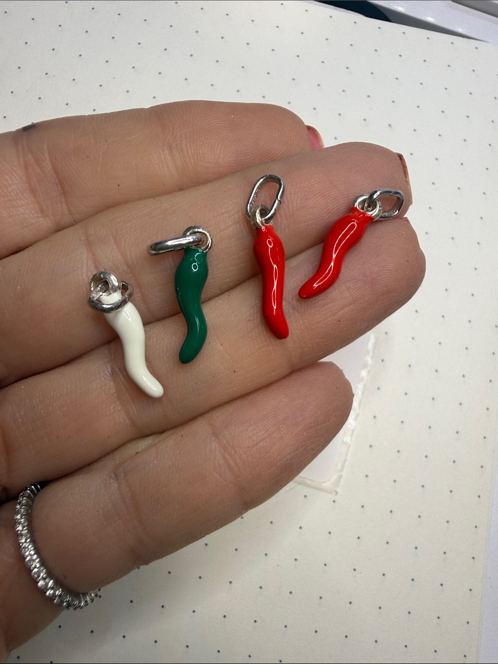 Kids Red, Green & White Chili Pepper Charms - Cute Pendant Set